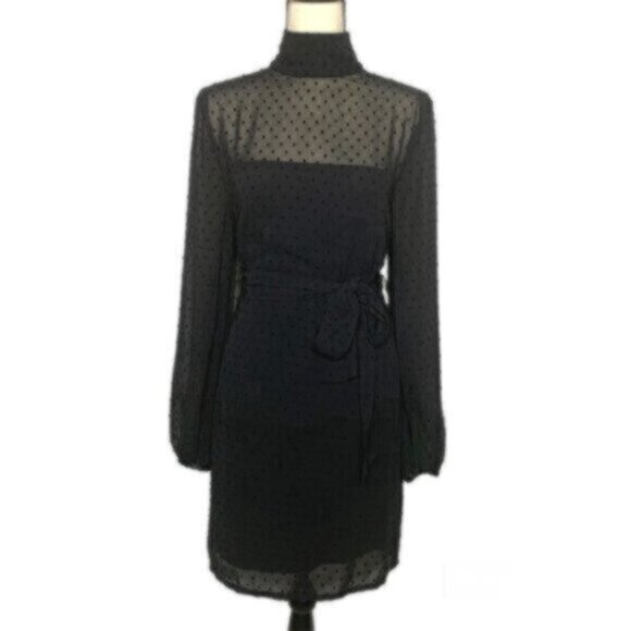 Misha Collection Black  High Neck Mini Dress With Blouson Sleeve - Picture 4 of 14